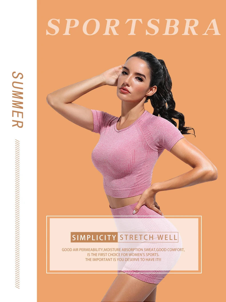 Women Vital Seamless Yoga Fitness Clothing Set High Waist Gym Leggings Crop Tops Sports Tracksuit Plush Up Sports Outfits.