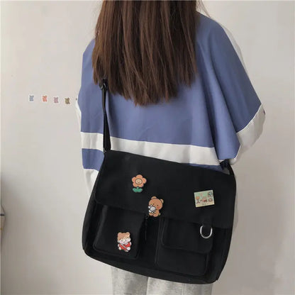 Women Simple Messenger Bag Casual Satchel Ladies Handbags Shoulder Bag Pouch Girls Sweet Printed Canvas Cross School Bags Purses