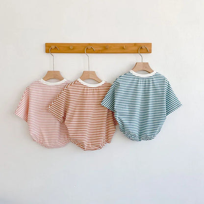 2024 neue Sommer Baby Bodys Mädchen Overalls Infant Jungen Gestreiften Einteilige Neugeborenen Kleidung