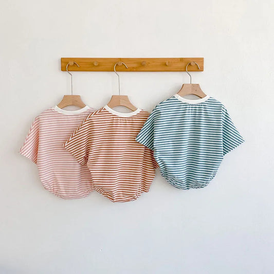 2024 neue Sommer Baby Bodys Mädchen Overalls Infant Jungen Gestreiften Einteilige Neugeborenen Kleidung