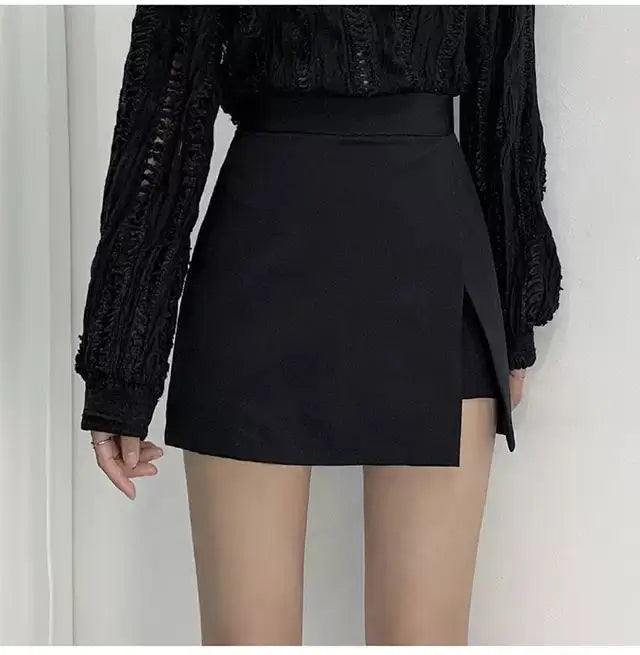 Mini Skirts Women Irregular Solid Side-slit Stretchy Korean Style Trendy Chic OL High Waist Female Bottom Popular Spring Autumn.