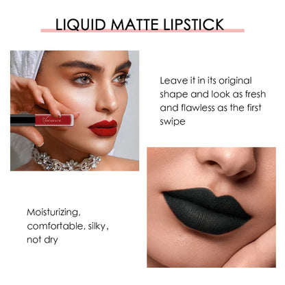 NICEFACE Matte Liquid Lipstick Waterproof Long Lasting Lip Gloss Tint Sexy Red Nude Purple Metallic Lipsticks Makeup Cosmetics.