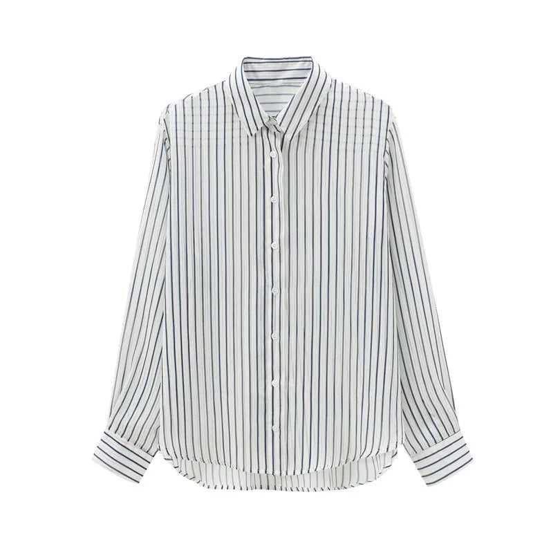 TAOP&ZA Women's Clothing 2024 Early Autumn New Fashion Chic Casual Loose Versatile Texture Striped Long-sleeved Shirt 8926551.