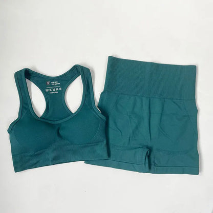 High Waist Elastic Seamless Yoga Wear Women Fitness Clothes Gym Clothing Workout Set Long Sleeve Crop Top Leggings Sports Suit