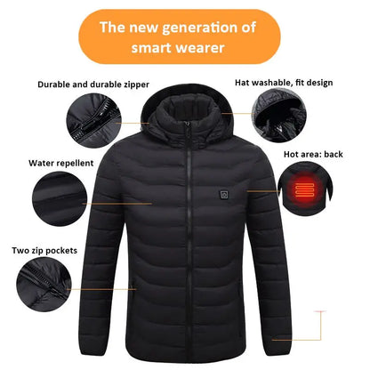 Men's parka Winter Warm USB Heating Jackets Smart Thermostat Pure Color Hooded Heated Clothing male bobojaco Warm padded jacket.
