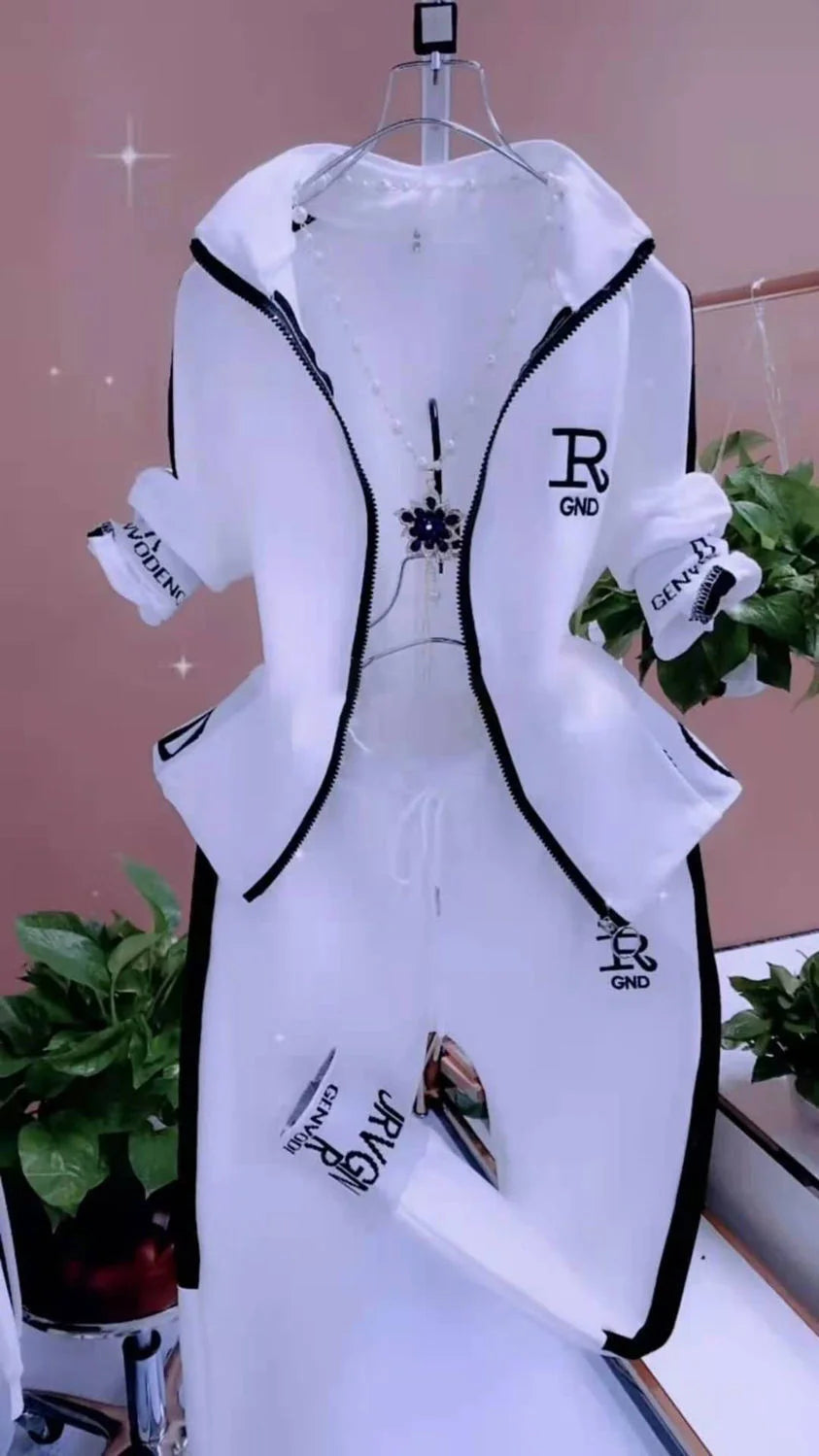 Women's Casual Suit Spring Autumn New Fashion Korean Sportswear Slim Long Sleeve Coats Tops And Pants 2 Two Piece Set For Women.