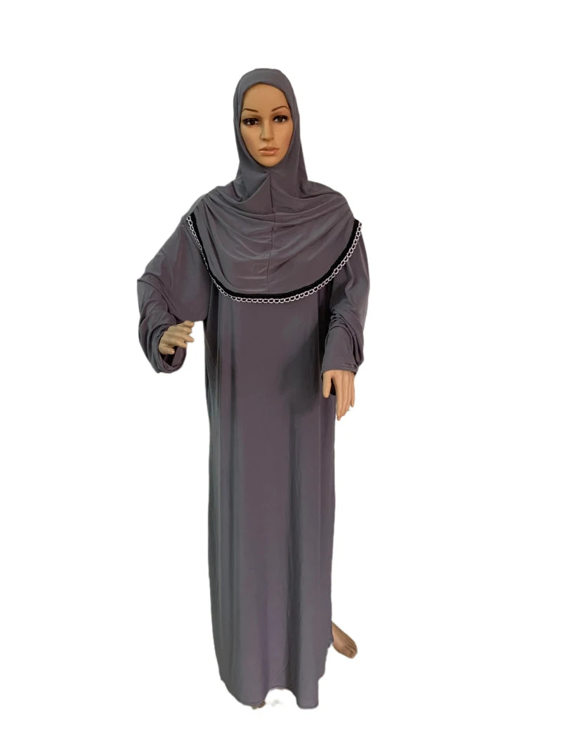 H118 Free size muslim dress with attached hijab pray khimar kaftan  burqa abaya robe hijab middle east clothing.
