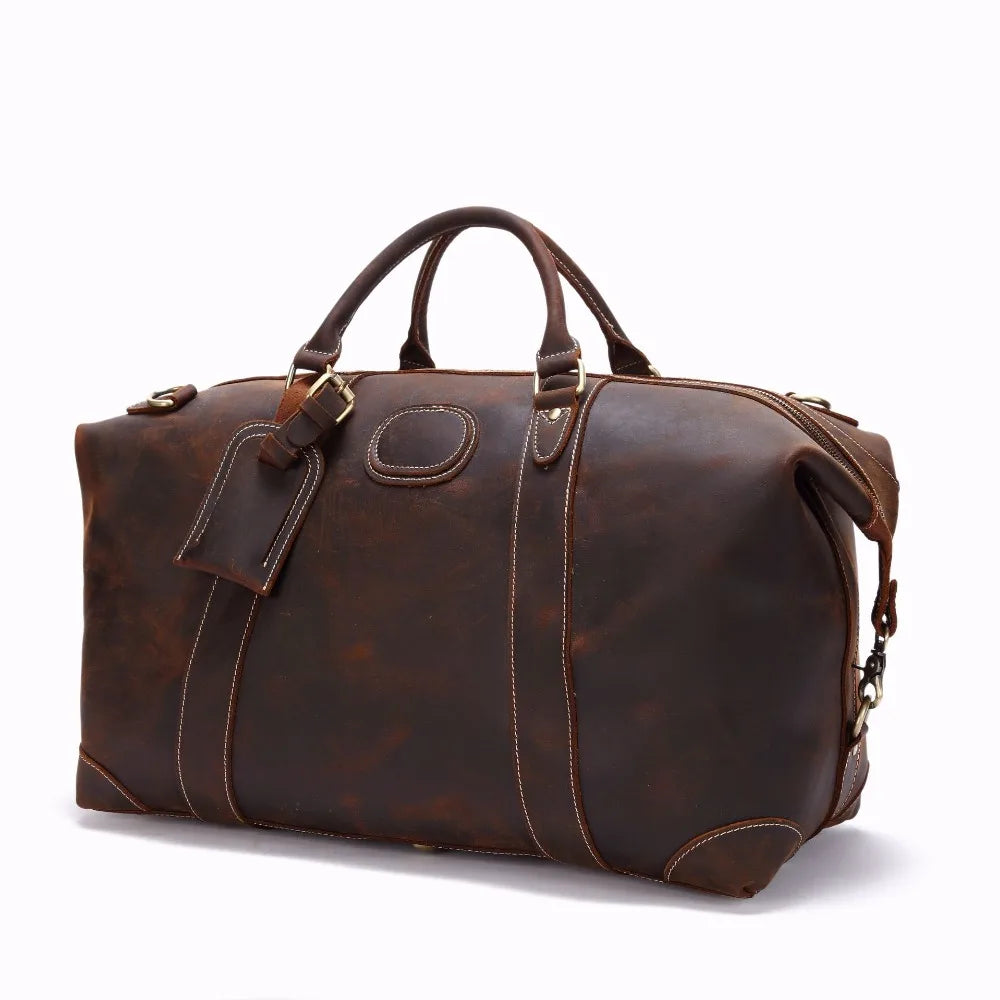 Vintage verrückte Pferd Echt leder Herren Reisetasche große Gepäck tasche männliche Reisetasche über Nacht Einkaufstasche Wochenend tasche große m110.