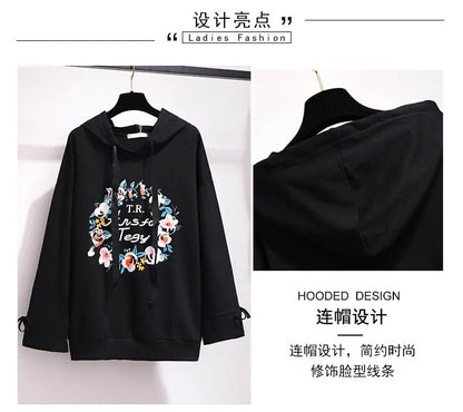 150Kg Plus Größe frauen Frühling Herbst Mit Kapuze Gedruckt Sweatshirt Büste 155cm 6XL 7XL 8XL 9XL 10XL Lange-ärmeln Top Schwarz Weiß