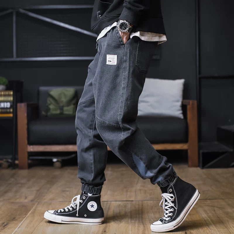 Plus Size Jeans Men Loose Joggers Streetwear Harem Jeans Cargo Pants Ankle-Length Denim Trousers.