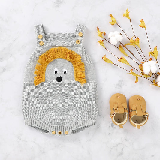 Baby-Body, niedlicher Cartoon-Löwe, Kleinkind-Säuglings-Onesies, 100 % Baumwolle, gestrickt, für Neugeborene, Kinder, Kleidung, einteiliger Overall, ärmellos