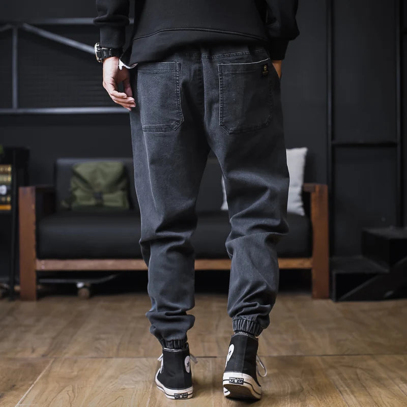 Plus Size Jeans Men Loose Joggers Streetwear Harem Jeans Cargo Pants Ankle-Length Denim Trousers.