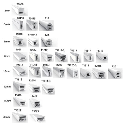 LED Silicone Neon Tube T0511 T0513 T0515 T0308 Flexible Protection Cover Transparent Matte Black Milky For 6-12mm WS2812  Strip.