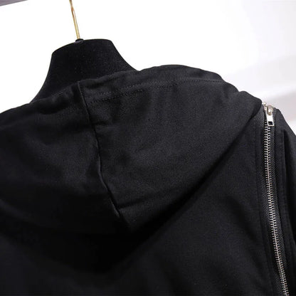 150Kg Plus Größe frauen Frühling Herbst Lose Mit Kapuze Sweatshirt Büste 154cm 6XL 7XL 8XL 9XL 10XL Lange hülse Gefälschte Zipper Top Schwarz