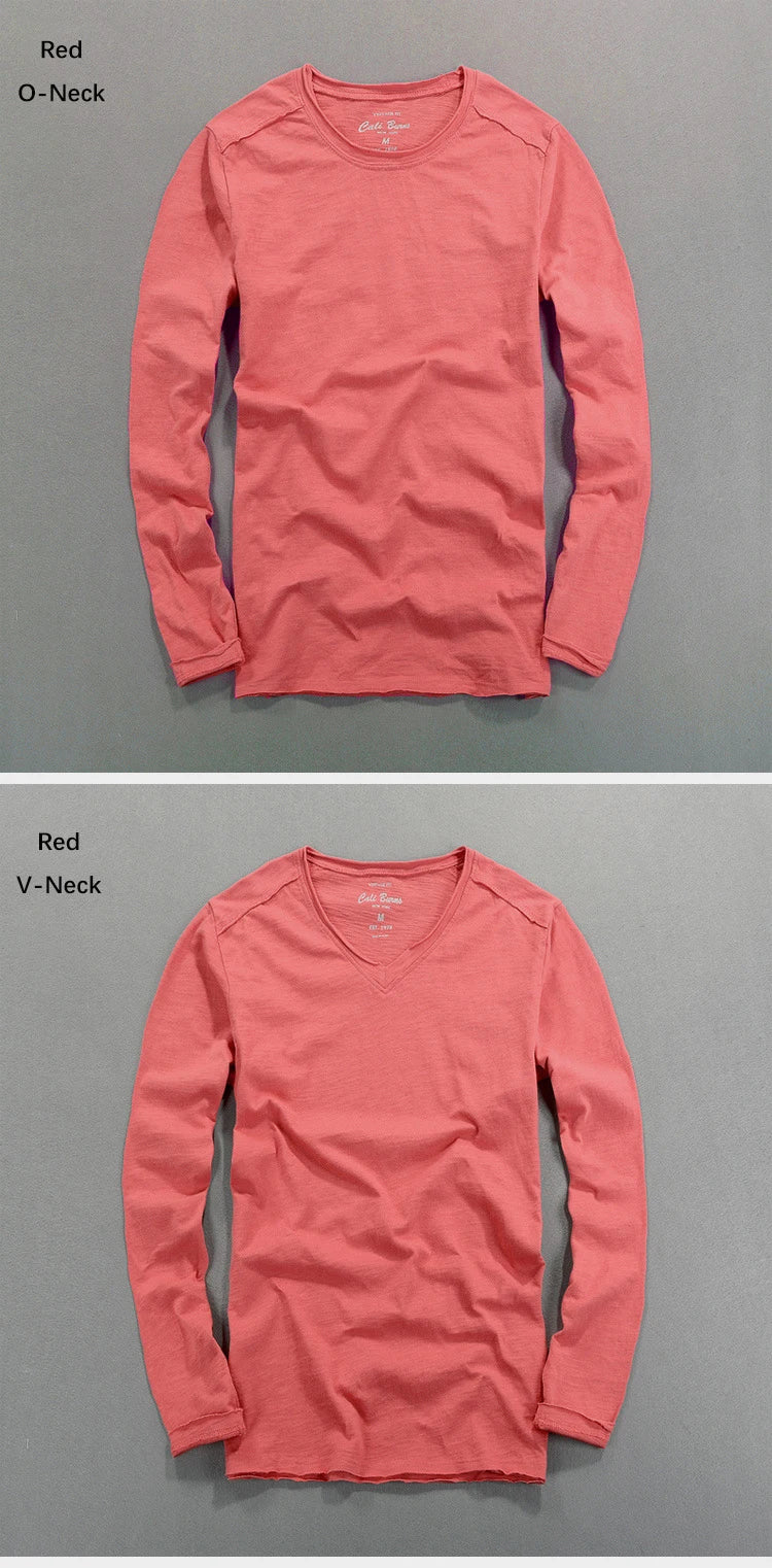 Fashionable Bamboo Cotton Long Sleeve Vintage T-shirts Men Casual Thin Tops Tees Comfortable Tshirt Distressed T-shirt.