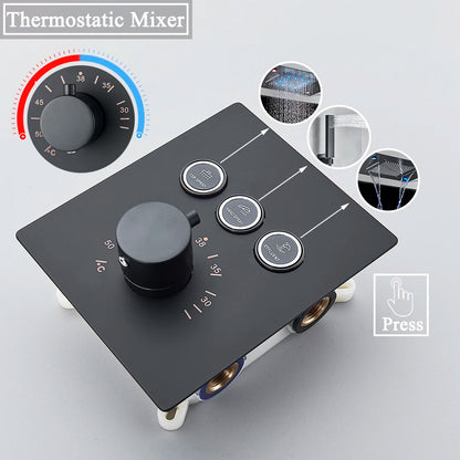 Thermostatic Mixers Bathroom Shower Faucet Set Led Rain Waterfall Bathtub Shower System Remote Control Colors Ceiling Mounted