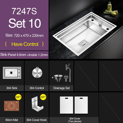 ASRAS New kitchen Sink Double Cover hidden Single Large Size 304 Stainless Steel 4mm Thickness Handmade Brushed kitchen Sink