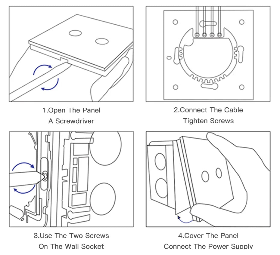 BSEED 1/2/3Gang Touch Licht Schalter Glas Panel 2Way Wand Schalter Led Ändern Schalter Blaue Hintergrundbeleuchtung EU Steckdosen USBC Port.