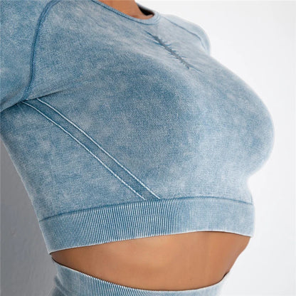 Women Seamless Yoga Set Fitness Sports Suits Gym Clothing Long Sleeve Crop Top Shirts High Waist Running Leggings Workout Pants