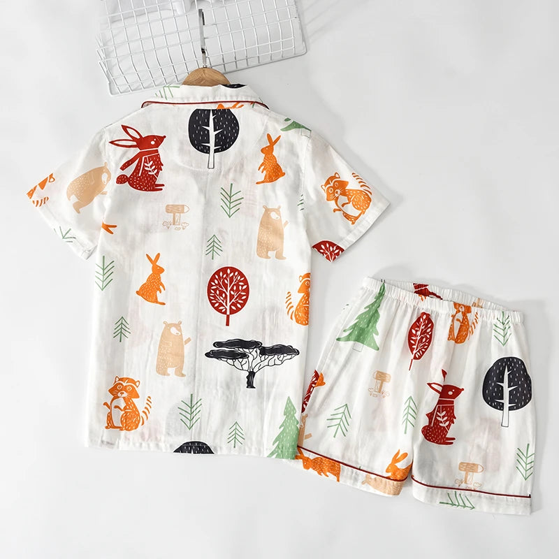 Japanische einfache kurze Pyjamas Frauen 100 % Baumwolle kurze Ärmel Damen Pyjama Sets Shorts süße Cartoon Nachtwäsche Frauen Homewear.