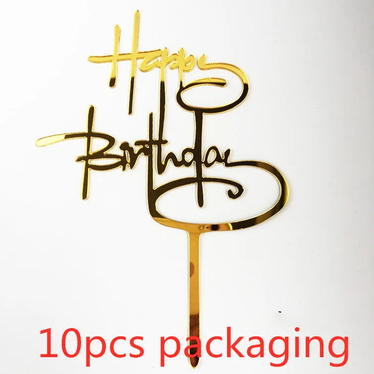 10 Stück Roségold Happy Birthday Kuchendeckel Silber Schwarz Schlichtes Design Acryl Kuchendeckel Babyparty Party Dessert Dekoration