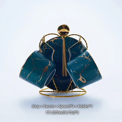 Marble Ceramic Coffee Cup Saucer Spoon Set 200ml Nordic Tea Cup Matt Porcelain Tea Set Advanced Teacup Cafe Espresso Cup