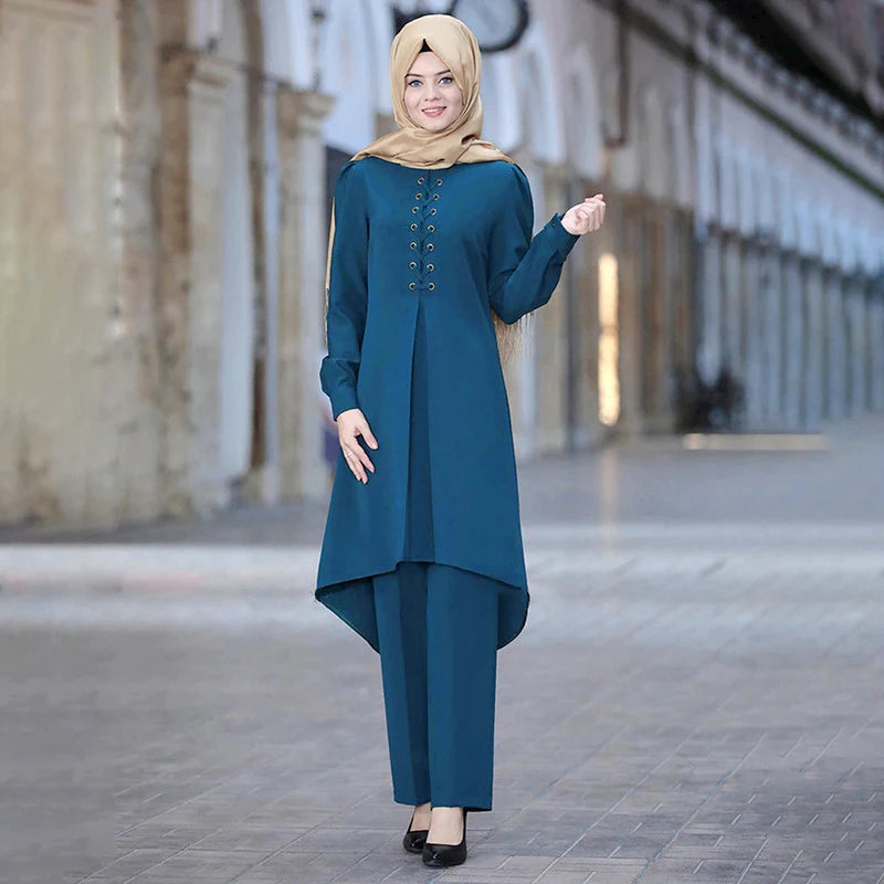 Muslim Women Long Tops Islamic Sets Women Muslim Pants Abaya Dubai 2020 Turkey Outfit Ramadan Prayer Clothes 2 Piece Set.