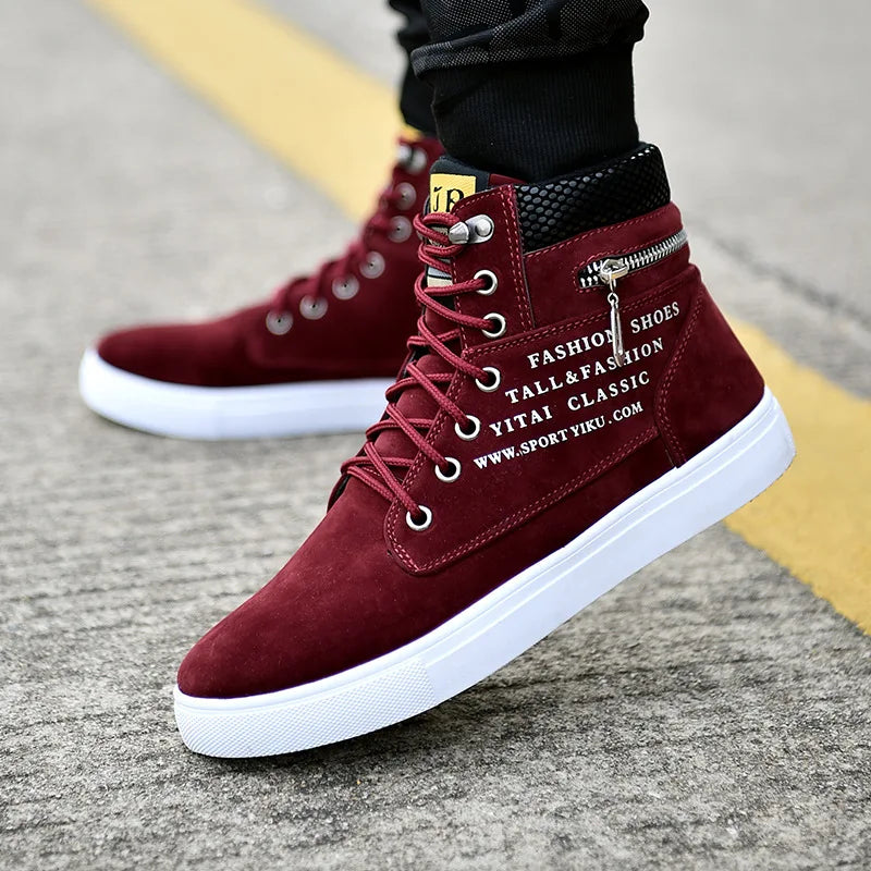 Spring Autumn High Top Men's Shoes Leather Men's Casual Sneaker Shoes Lace-up Wild Platform Sneakers Flat Vulcanized Shoes.