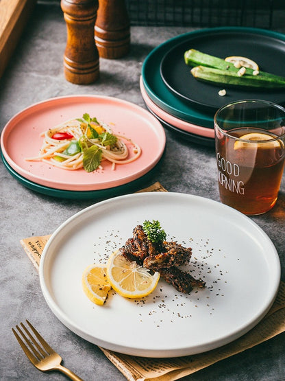 Nordic Ceramic Western Dinner Plate Steak Plate Creative Western Breakfast Plate Flat White Household Dinner Plate Dish.