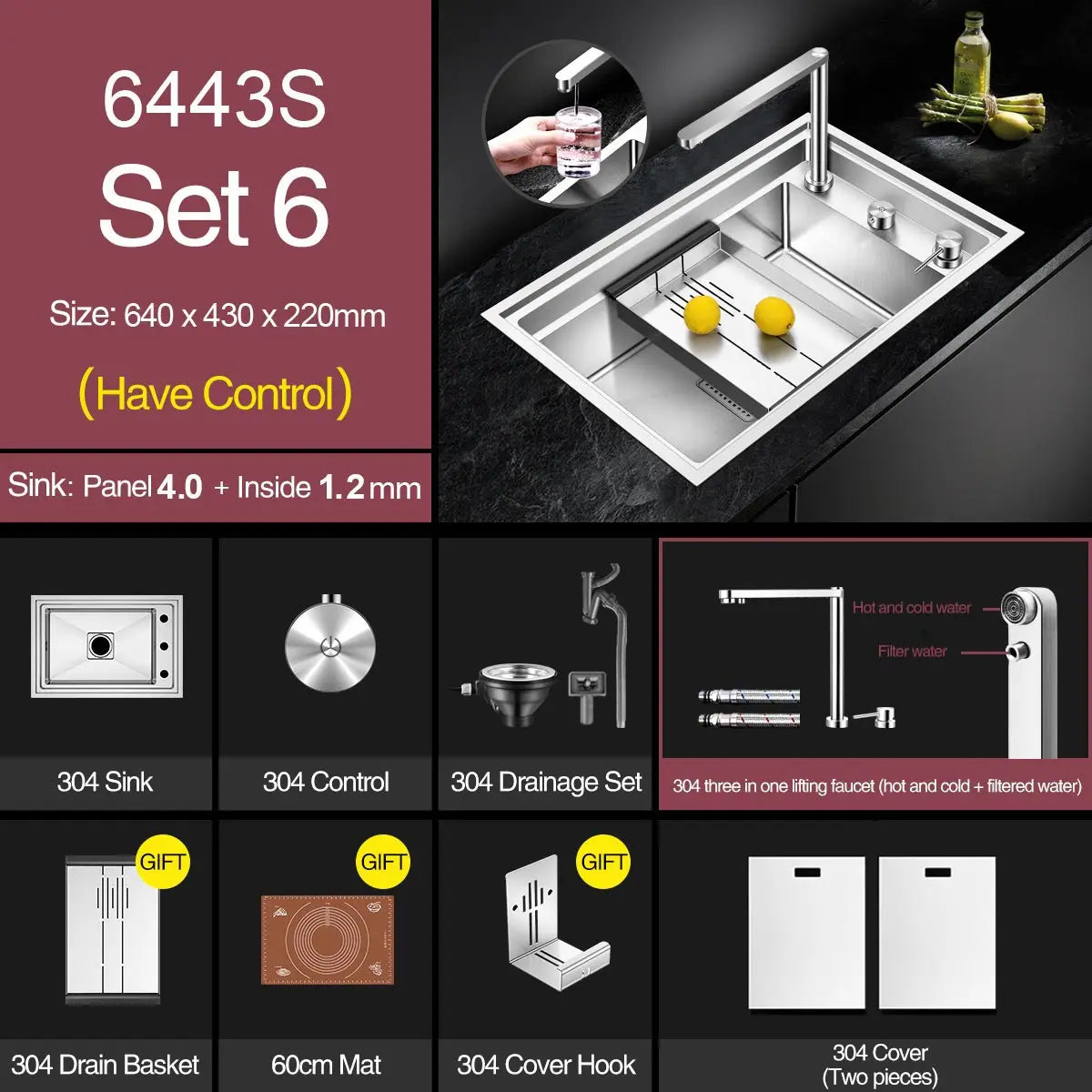 ASRAS New kitchen Sink Double Cover hidden Single Large Size 304 Stainless Steel 4mm Thickness Handmade Brushed kitchen Sink