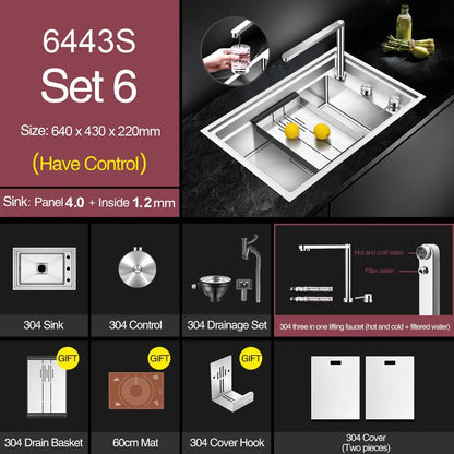 ASRAS New kitchen Sink Double Cover hidden Single Large Size 304 Stainless Steel 4mm Thickness Handmade Brushed kitchen Sink