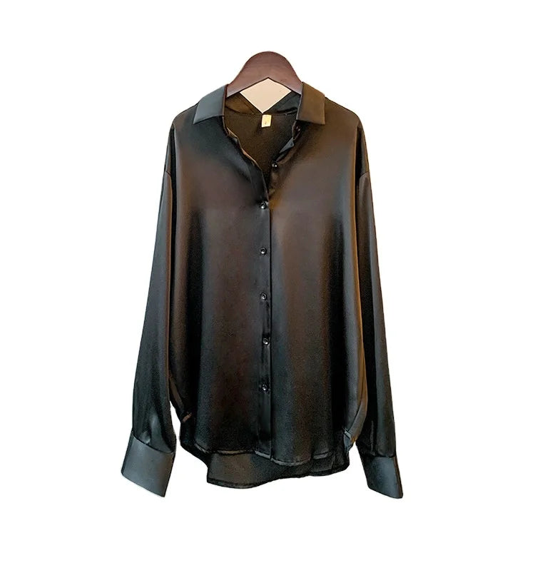 2025 New TW Gifts High Quality Long Sleeve Satin Shirt for Women Sun protection All Draped Retro Hong Kong Flavor Shirt Blouse.