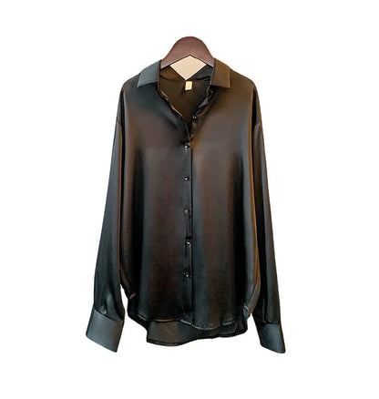 2025 New TW Gifts High Quality Long Sleeve Satin Shirt for Women Sun protection All Draped Retro Hong Kong Flavor Shirt Blouse.