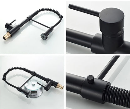 VGX Kitchen Faucet with Pull Down Sprayer Single Handle Mixer for Basin 360° Rotating Spring Style Taps Brass Chrome Gold Black