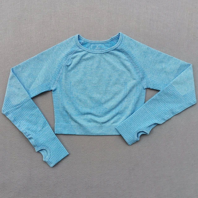 New Seamless Yoga Top Long Sleeve Workout Tops For Women Fitness Gym Crop Top Athletic Gym Shirts Women Sportswear Active