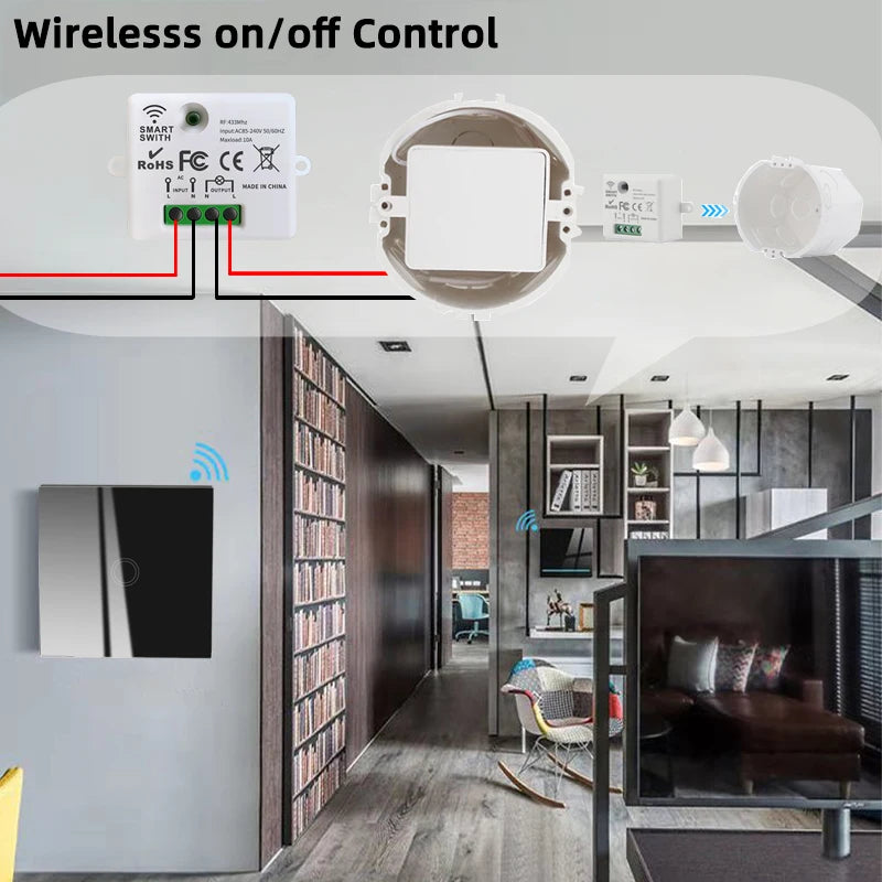 433 MHz intelligenter Lichtschalter Rf Wireless Touch Wandschalter mit Fernbedienung gehärtetes Glas Panel Schalter für Zuhause LED LAMPE 220 V.