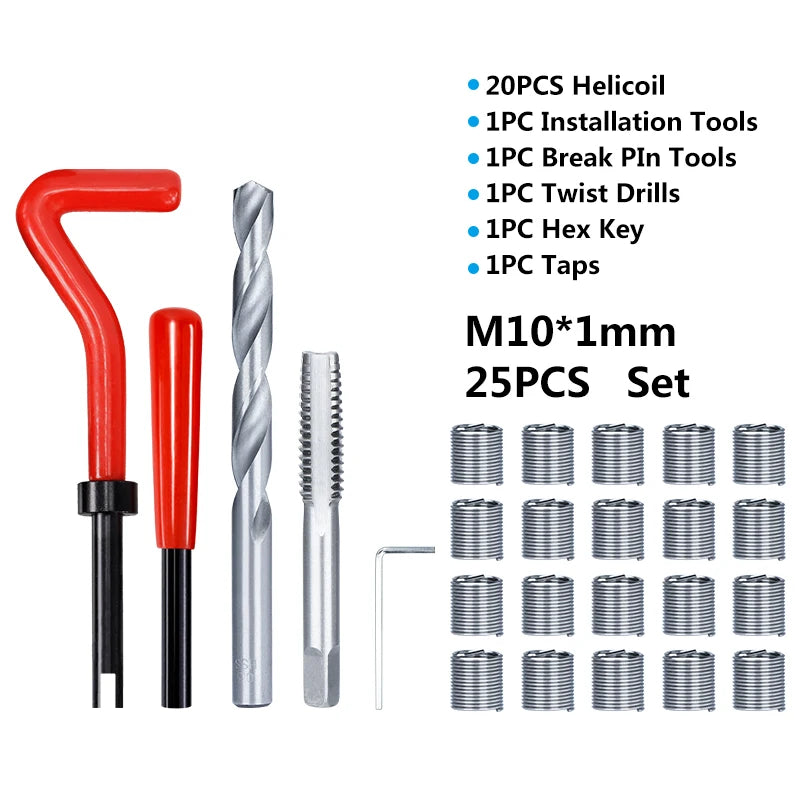 XCAN Gewindereparaturwerkzeug, 25 Stück, M3/M4/M5/M6/M7/M8/M10/M12/14 zur Wiederherstellung beschädigter Gewindeschraubenschlüssel, Spiralbohrer, Handwerkzeug
