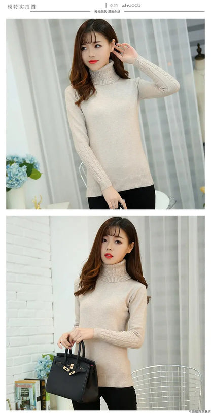 Frauen Pullover Rollkragen Pullover Herbst Winter Pullover Neue 2025, Lange Ärmel Dicke Warme Weibliche Pullover Khaki