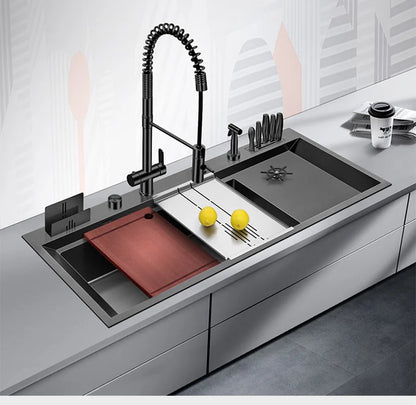 ASRAS New Nanometer Large Size Single Cup Rinser Kitchen Sink 4mm Thickness 220mm Depth With Drain Plate Knife Holder Sinks