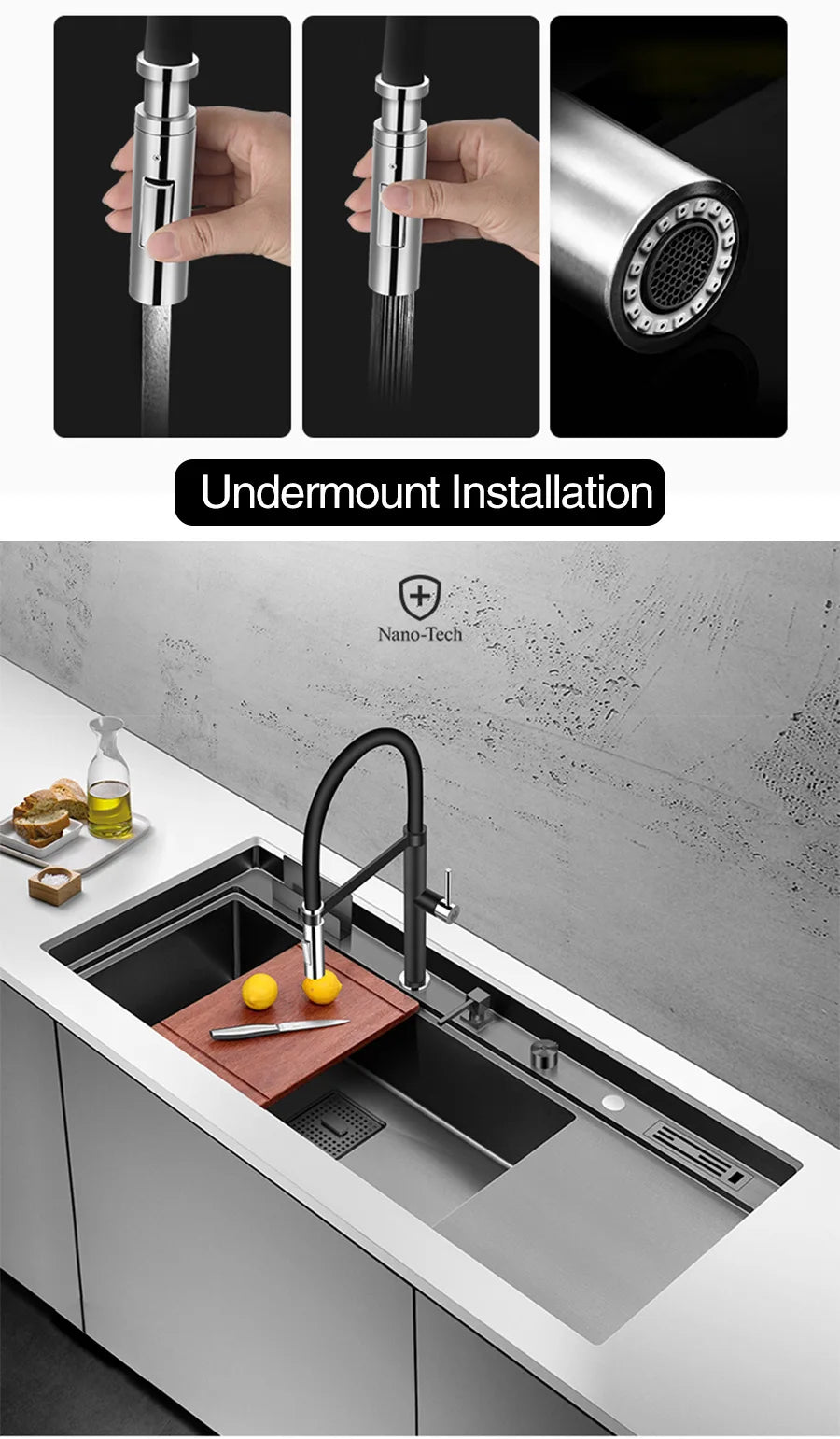 ASRAS New Nanometer Kitchen Sink Handmade Sink 4mm Thickness 240mm Depth Large Size Single Kitchen Sink With Drain Plate Sinks