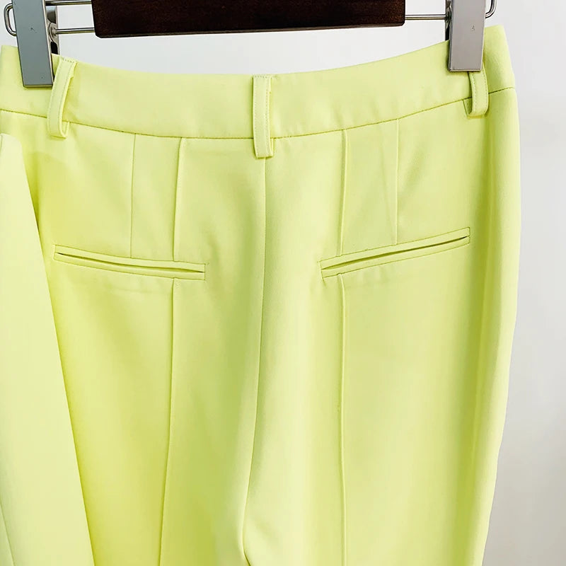 HIGH STREET Newest 2024 S/S Designer Runway Suit Set Women Single Button Slim Fit Blazer Flare Pants Suit Two Pieces.