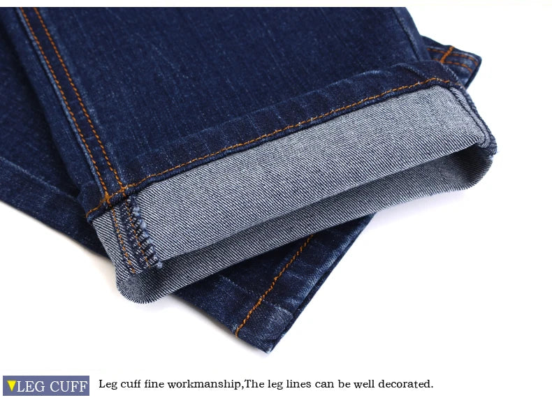 Autumn Classic Men's Fitted Stretch Jeans Business Casual Cotton Denim Straight Leg Pants Male Black Blue Trousers.