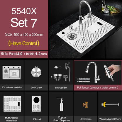 ASRAS Island Hidden kitchen Sink 304 Stainless Steel 4mm Thickness Handmade Brushed Sink High Pressure Cup Washer kitchen Sinks