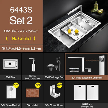 ASRAS New kitchen Sink Double Cover hidden Single Large Size 304 Stainless Steel 4mm Thickness Handmade Brushed kitchen Sink