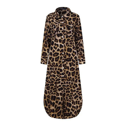 ZANZEA Party Vintage Leopard Robe Frauen 2025, Herbst Casual Langarm Maxi Lange Vestidos Kleid Mode Übergroßen Hemd Sommerkleid
