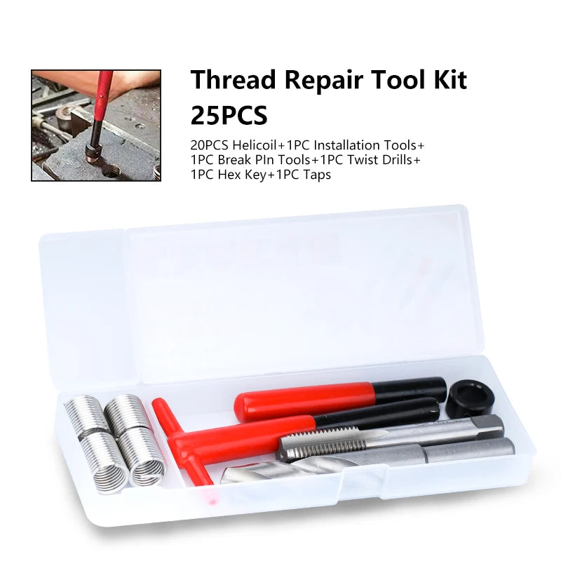 XCAN Gewindereparaturwerkzeug, 25 Stück, M3/M4/M5/M6/M7/M8/M10/M12/14 zur Wiederherstellung beschädigter Gewindeschraubenschlüssel, Spiralbohrer, Handwerkzeug