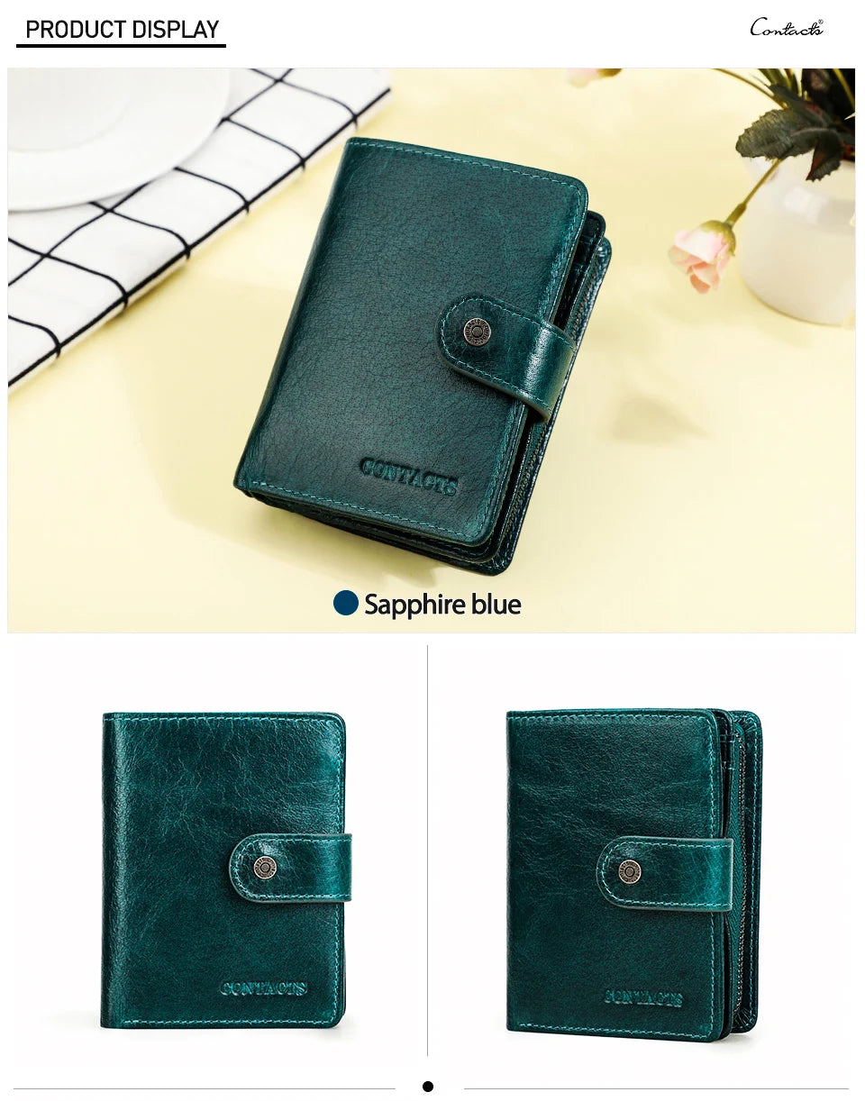 Contact'S Genuine Leather Wallets Women Men Wallet Short Small RFID Blocking Card Holder Wallets Ladies Red Coin Purse.