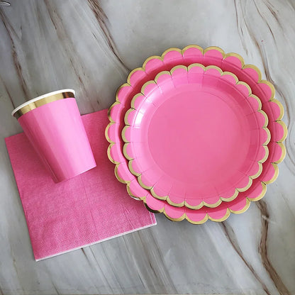 40pcs/set Yellow Green Pink Blue Paper Plates Cups Disposable Tableware Set for Wedding Birthday Party Baby Shower Supplies.