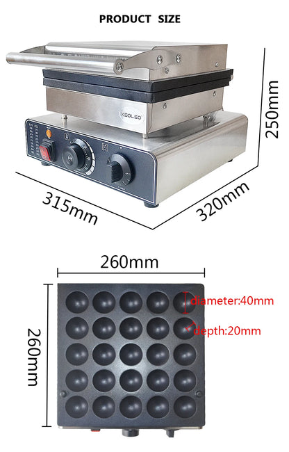 XEOLEO Electric Waffle Maker 850W Round Ball Waffle Machine 4cm Waffle Making Machines Non-stick takoyaki maker.