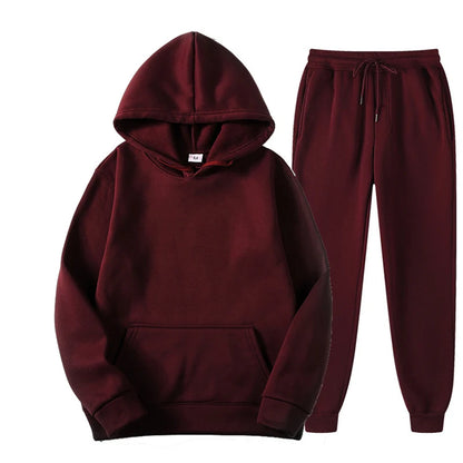 Autumn and winter new suit thickened plus velvet pullover hooded women's suit sports and leisure two-piece trousers and leisure.